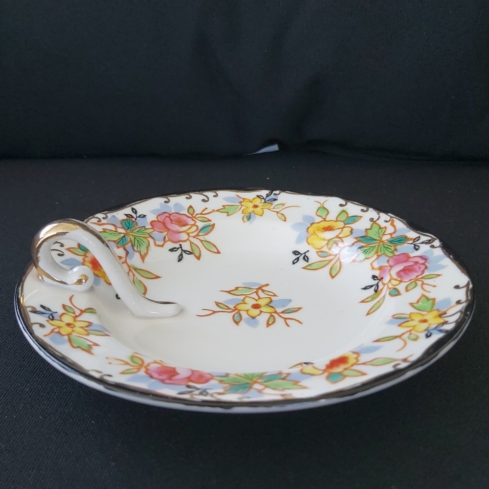 Antique Moriyama Mori-machi Nappy Plate Serve Lemon Dish Handle Japan 1920's